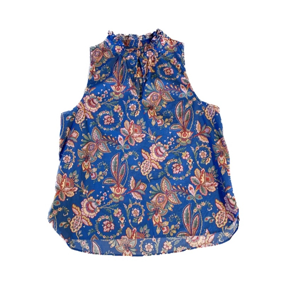 J. Crew Liberty Fabric Flora Belle Ruffle Neck Sleeveless Top (Blue) Size 10